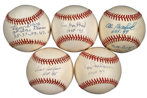Lot of (5) Single-Signed Hall of Famer Baseballs